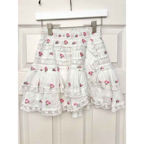 LoveShackFancy Women’s Mini Skirt Cotton Embroidered Lace Size XXS New W Tags - Picture 13 of 16